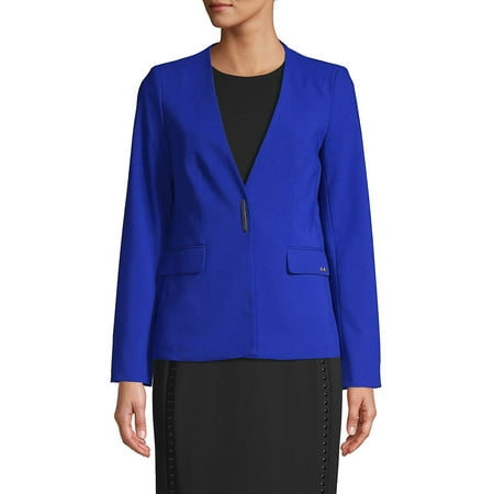 CALVIN KLEIN Womens Blue Blazer Jacket Petites 14P