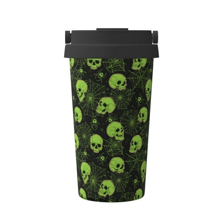 

Pofeuu Skulls And Cobwebs Print Coffee Mug Iced Coffee Tumbler Cup Double Wall Vacuum Leak-Proof Thermos Mug CoffeeThermos Travel Mug