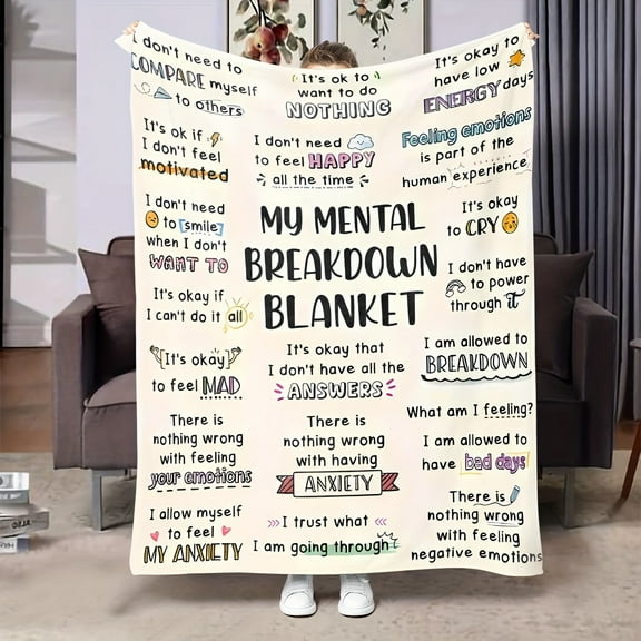 My Mental Breakdown Blanket - Contemporary White 100% Polyester Flannel Knit, Machine Washable, Tear-Resistant, Digital Print, All-Season Use