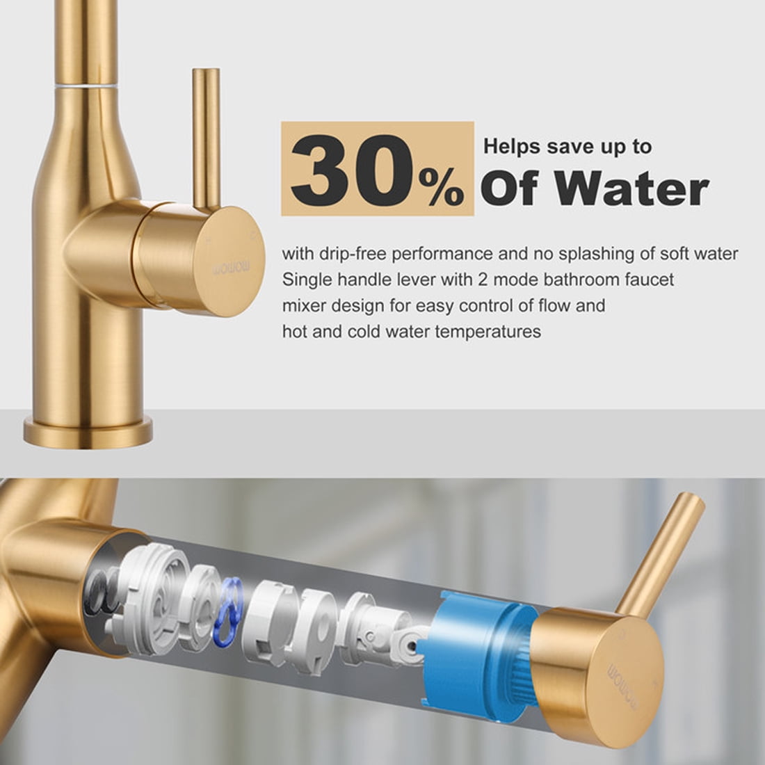Bathroom Sink Faucet 1 Hole Brushed Gold Single Handle Kitchen Faucet