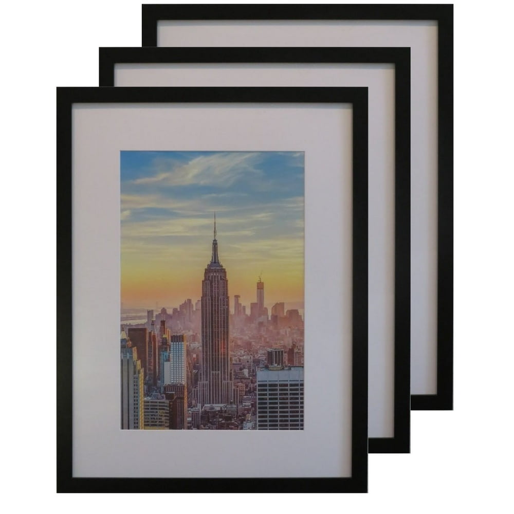 Frame Amo 18x24 Black Wood Picture Frame, White Mat for 12x18 Image, 1