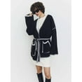 thumbnail image 6 of Women'S Trendy Casual Loose Oversized Color Block Long Sleeve Open Front Sweater Cardigan for Women Black XL, 6 of 10