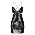 thumbnail image 3 of LSLJS Robe Mini à Bretelles Mode pour Femmes Col en V Sequins Sans Manches Couleur Unie Robe Formelle, 3 of 5