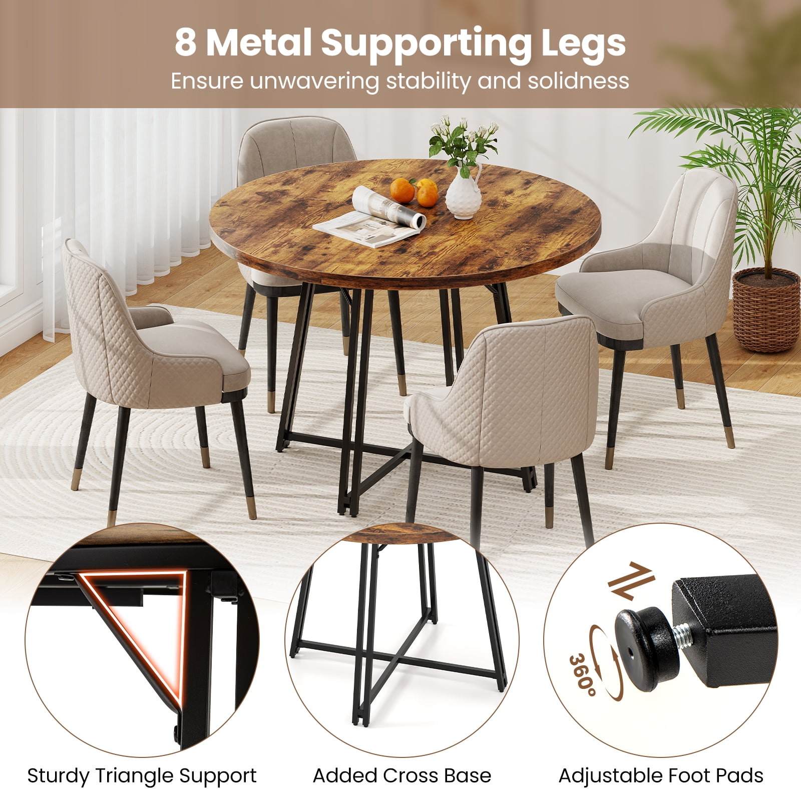 Gymax 47 Inch Dining Table w/8 Metal Supporting Legs & Cross Base for Dining Room
