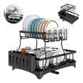 thumbnail image 1 of Estante de 2 niveles para platos, Estante para secar platos sobre el fregadero con sistema de drenaje automático de 360°, Organizador de cocina multifuncional, 1 of 9