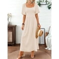 thumbnail image 6 of Womens Bohemian Square Neck Elegant Flared Ruffle Sleeve Maxi Dress Concert Beach Vacation Gown Cream White L, 6 of 8