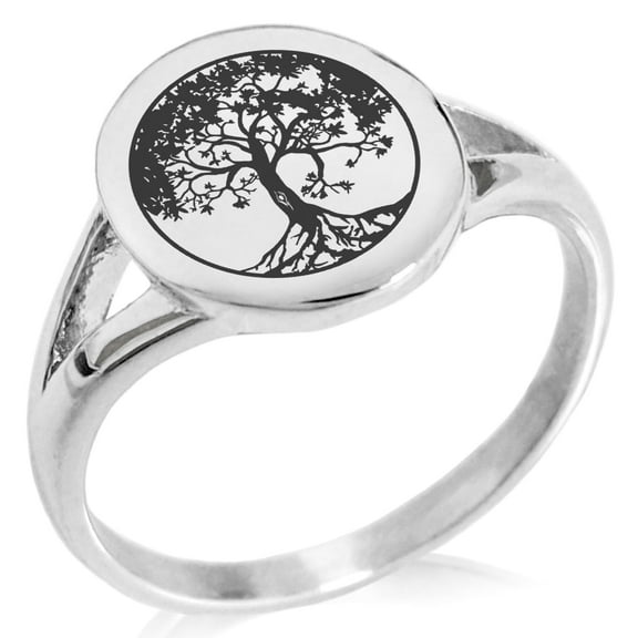 Tioneer Stainless Steel Tree of Life Minimalist Oval Top Polished Statement Signet Ring