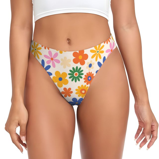 Balery Groovy Daisy Flowers Tangas de Algodón para Mujer con Estampado – Ropa Interior Sexy, Transpirable, G-string-XX-Large