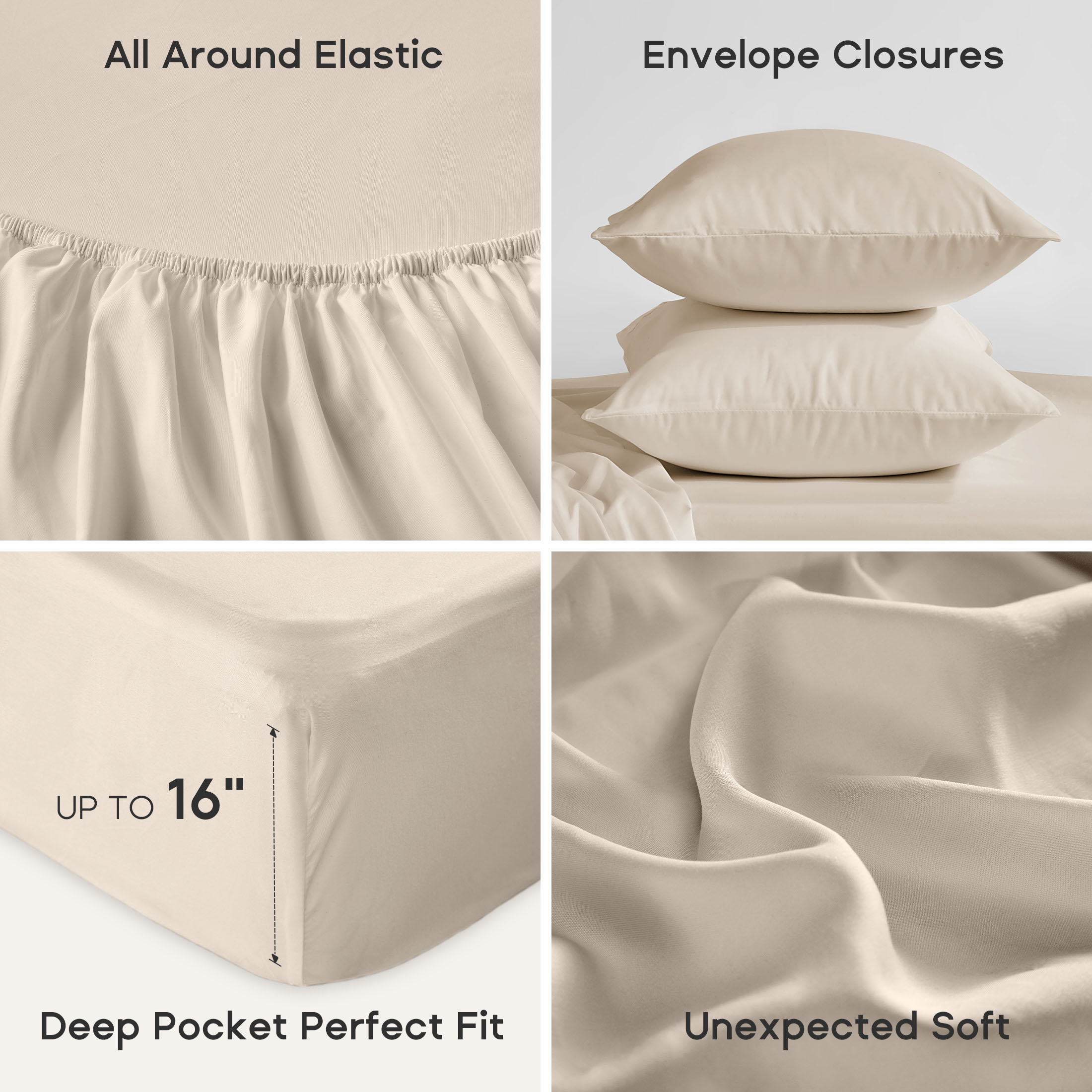 Sonive Queen Sheet Set, 4-Piece, Beige Luxury Microfiber photo 4