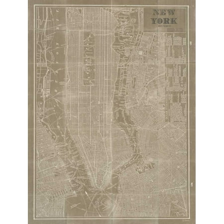 - Blueprint Map New York Taupe Stretched Canvas - Sue Schlabach (22 x 28)