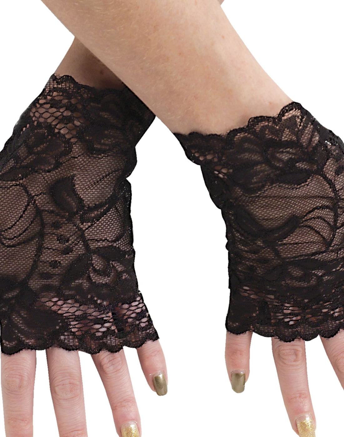 【FETICO】LACE FINGERLESS GLOVES  black Mortilo Ladies Short Black Lace Fingerless Gloves Net Goth