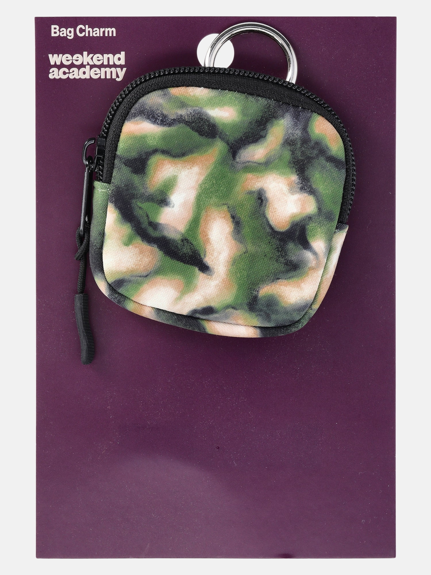 Weekend Academy Girls Mini Zip Pouch Bag Charm, Olive Abstract Camo