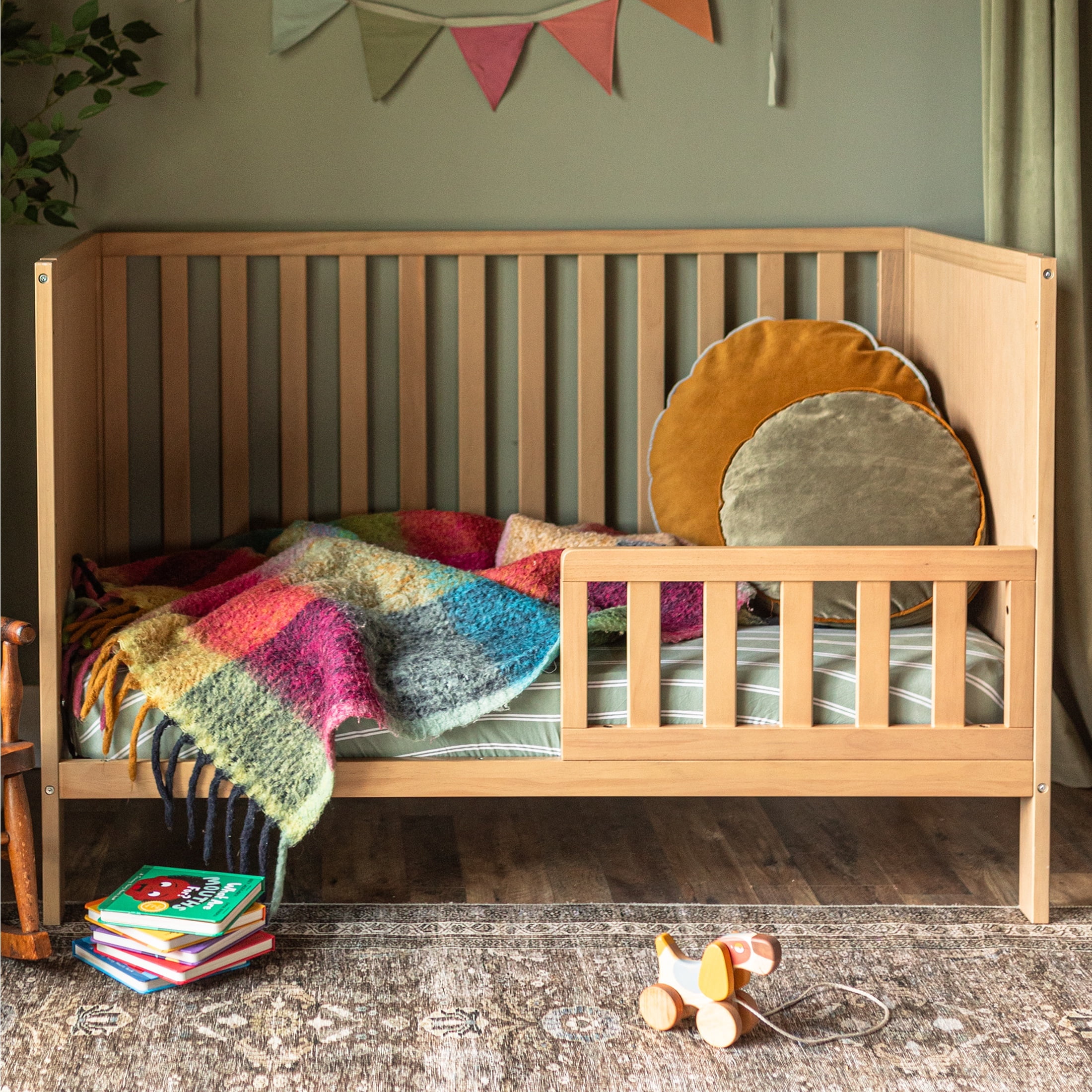 HARPPA 5-in-1 Convertible Baby Crib for Infant to Toddler, Natural Wood,Greenguard Gold Certified