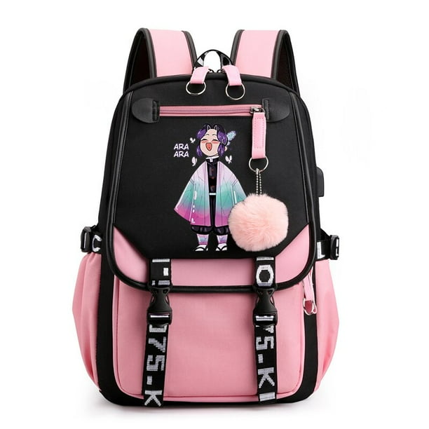 Mochila de Anime Demon Slayer para adolescentes, mochilas escolares de viaje al aire libre, mochila con puerto de carga USB Fivean unisex