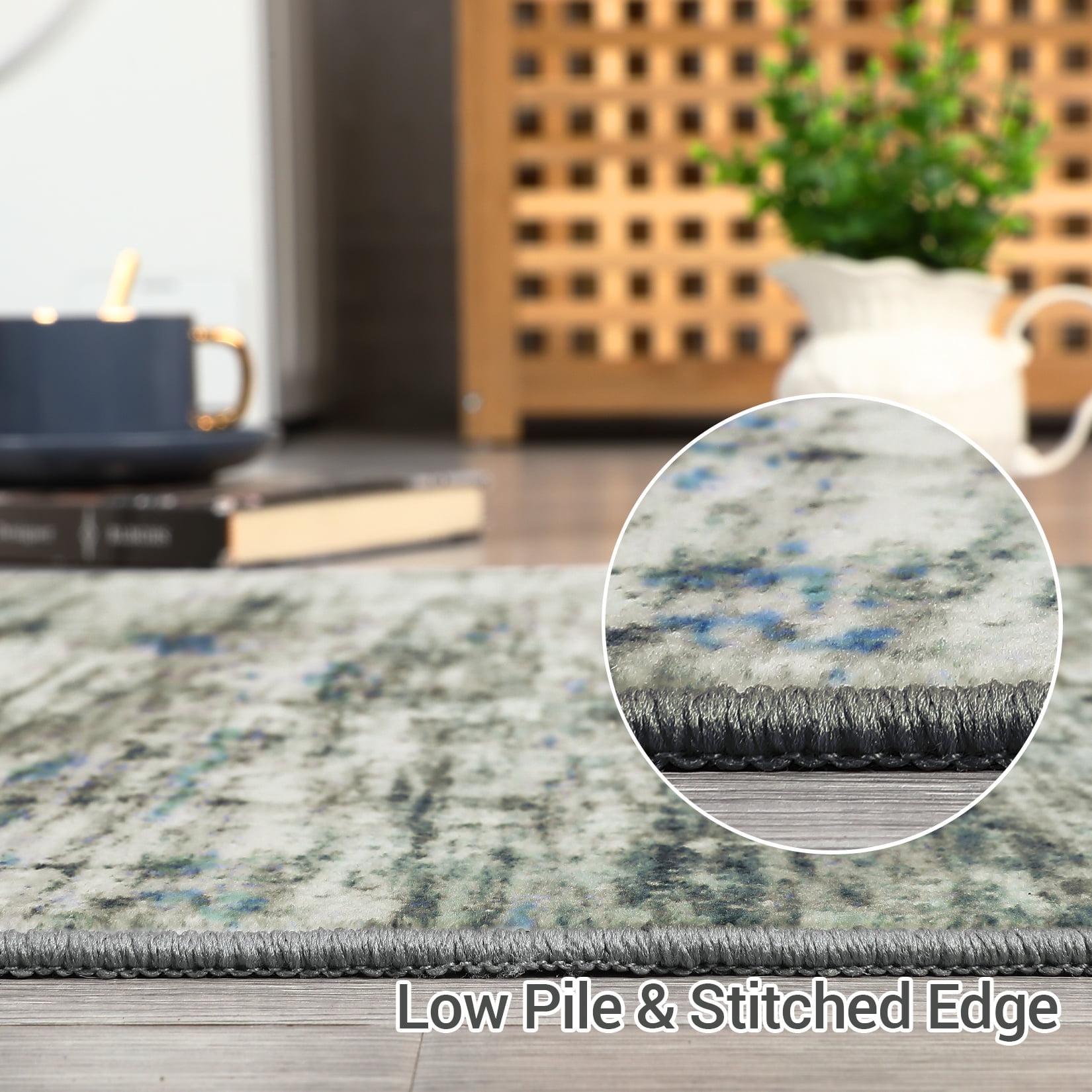HOMERRY 10' x 13' Large Abstract Area Rug for Living Room Soft Carpet, Blue/Grey