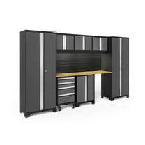 NewAge Products Bold Series Gray 8 Piece Cabinet Set, Heavy Duty 24-Gauge Steel Garage Storage System, Slatwall / LED Lights Included