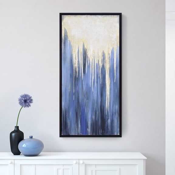 Empire Art Direct Snowy Drip 2 Textured Metallic Hand Painted Framed Wall Art, 24" x 48" x 1.5", Ready to hang