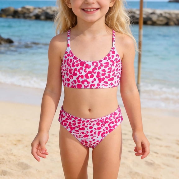 RTKFRFLM Girls 2-Piece Leopard Bikini Set Sleeveless Cheetah Print Bathing Suit for Big Kids Ages 7-12 Summer Beach Wear