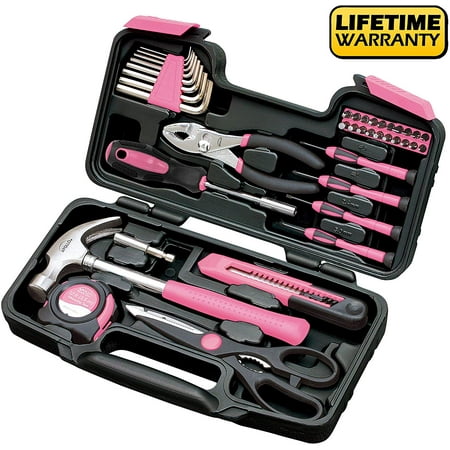 

Pink 39-Piece Tool Set - General Household Hand Tool Kit with Plastic Toolbox Storage Case