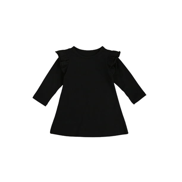 La Hiebla La Hiebla Toddler Baby Girl Cotton Solid Dress Ruffled Shoulder Long Sleeve One Piece Fall Clothes Walmart Com Walmart Com