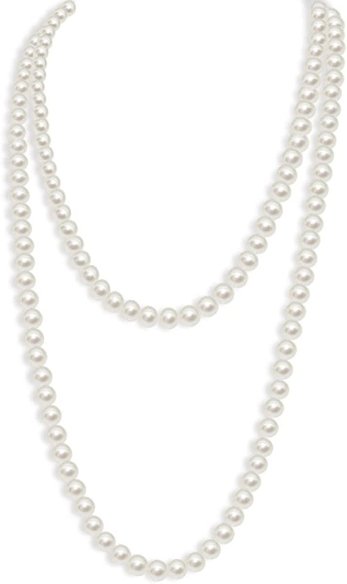  1920s Long Fake Pearls Necklace Layered Retro Vintage Imitation  Round for Women Girls Flapper Party Wedding Mother's Day Gift-5 Layered:  Clothing, Shoes & Jewelry