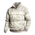 thumbnail image 2 of Fair Isle Sweatshirt for Men Long Sleeve Quarter Zip Stand Collar Pullover Trendy Fall Winter Casual Outdoor Streetwear Top Light Gray XL, 2 of 4