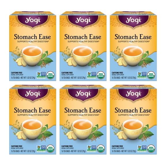 Yogi Tea - Stomach Ease (6 pack) - Supports Healthy Digestion with Ayurvedic Herbs - Caffeine Free - 96 Organic Herbal Tea Bags