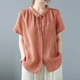 thumbnail image 2 of Lovskoo Collared Shirts for Women Cotton Linen Casual Loose Solid Color Doll Collar Short Sleeved Shirt Orange XL, 2 of 8