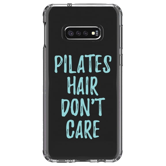 DistinctInk Clear Shockproof Hybrid Case for Samsung Galaxy S10e (5.8" Screen) - TPU Bumper Acrylic Back Tempered Glass Screen Protector - Pilates Hair Don't Care