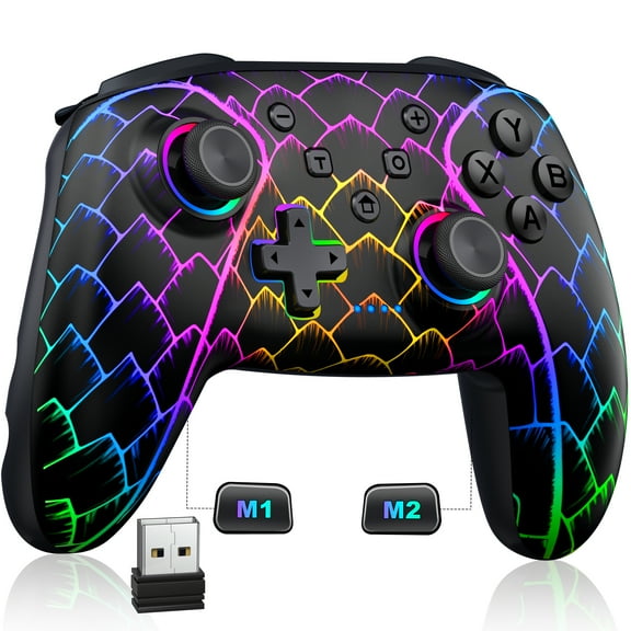 Wireless Pro Controller for Nintendo Switch/Switch 2/PC, ESYWEN Pro Controller for Android/iOS/Steam with Hall Joystick, Hall Trigger, Ambient Lighting