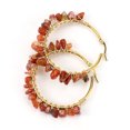 thumbnail image 1 of Nvzi Pendientes de piedra natural personalizados, pendientes de aro grande dorados con aros de cristal de piedra natural con cordón (rojo), 1 of 5