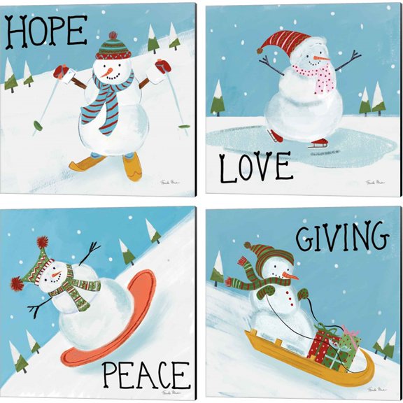 Great Art Now Snowman Snowday by Farida Zaman 4 Piece Canvas Art Set Each 14"W x 14"H