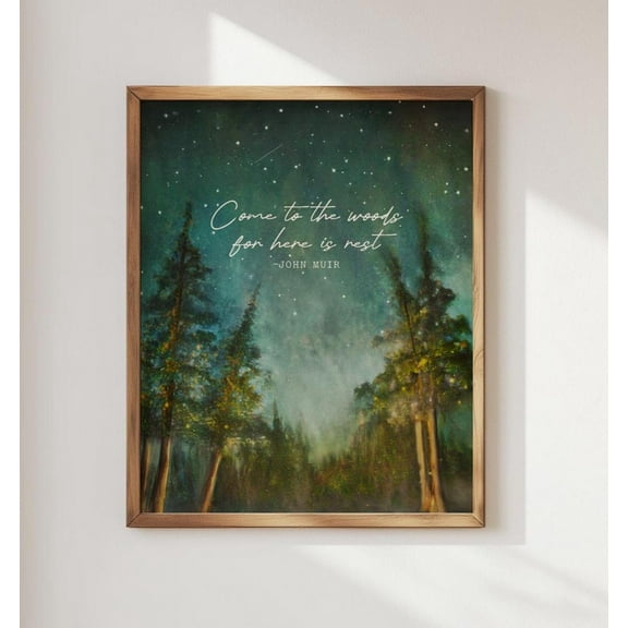 John Muir Quote, Tree Print, Come To The Woods For Here Is Rest, Pine Tree Charcoal Drawing, Minimal Nature Décor Home Decor #2751, Unframed Poster Size 8x12