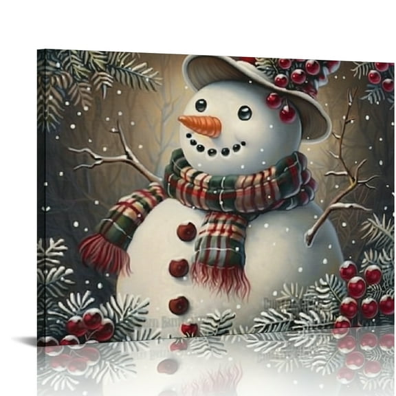 Creowell Snowman Hat Scarf Canvas Print Wall Art Home Decor 16x12in