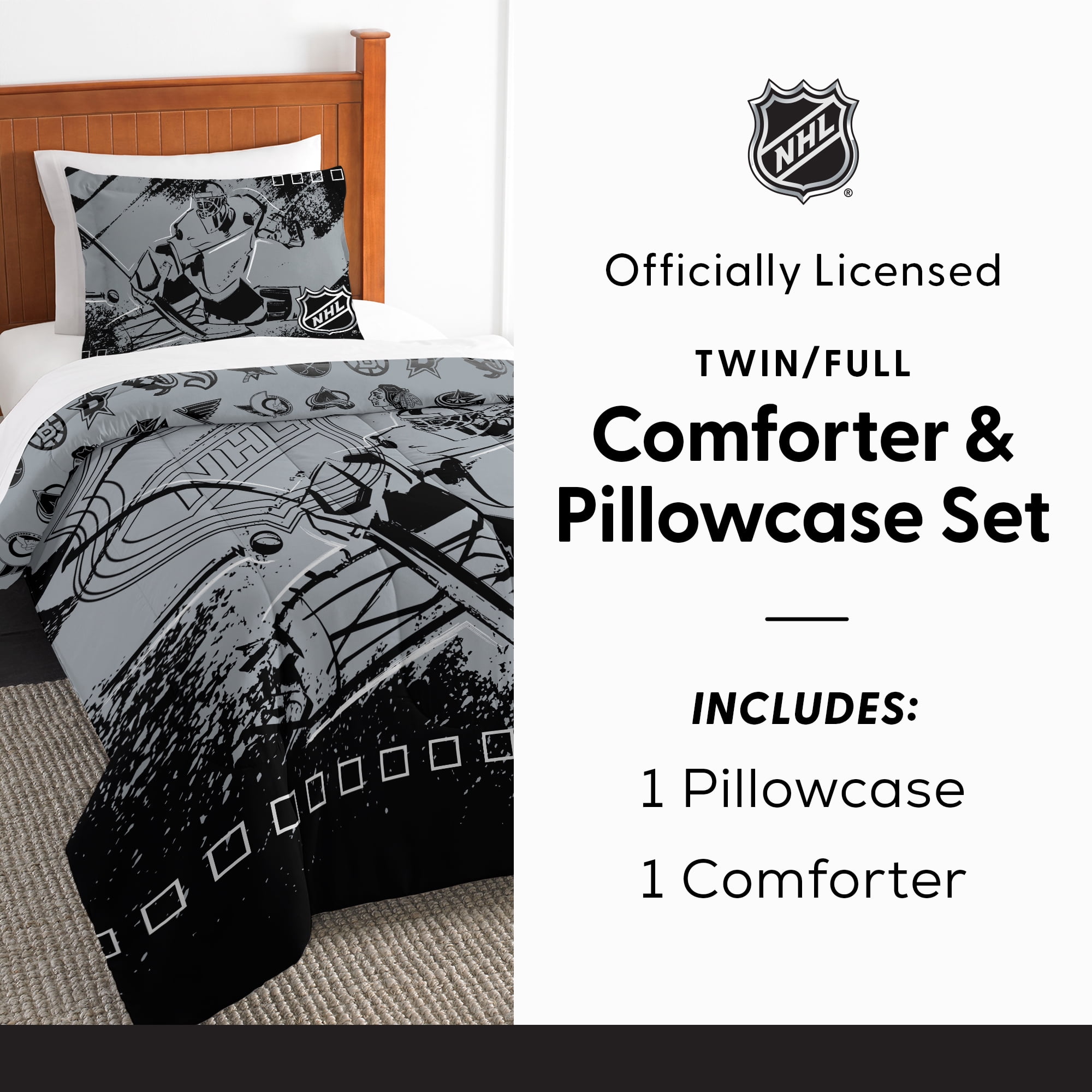 NHL Multi Team Puck Stop Twin/Full Comforter Set with Pillowcase