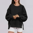 thumbnail image 2 of successthop Womens Sweatshirts Side Slit Fleece Crewneck Long Sleeve Sweaters Pullover Tops Solid Fall Winter Streetwear, 2 of 9