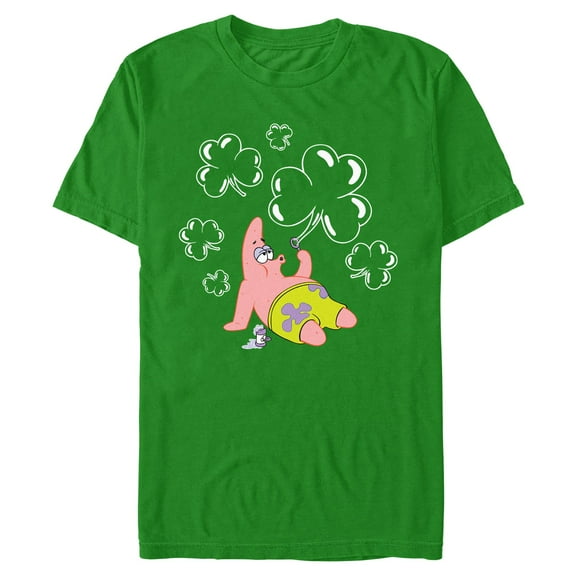 Men's SpongeBob SquarePants Patrick Star Shamrock Bubbles  Graphic T-Shirt