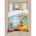 thumbnail image 3 of Ice Cream Duvet Cover Set Queen Size, Dessert Land with Rainbow Candies Lollipop Trees and Cupcake Mountains Cartoon, Decorative 3 Piece Bedding Set with 2 Pillow Shams, Multicolor, by Ambesonne, 3 of 3