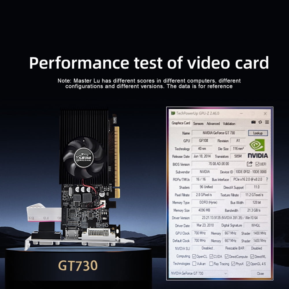 Sorven computer graphics cards GT730 Graphics Card 4GB/DDR3/128bit Memory 700MHz Core Frequency Compatible with VGA+DVI+ Ports for Office Game
