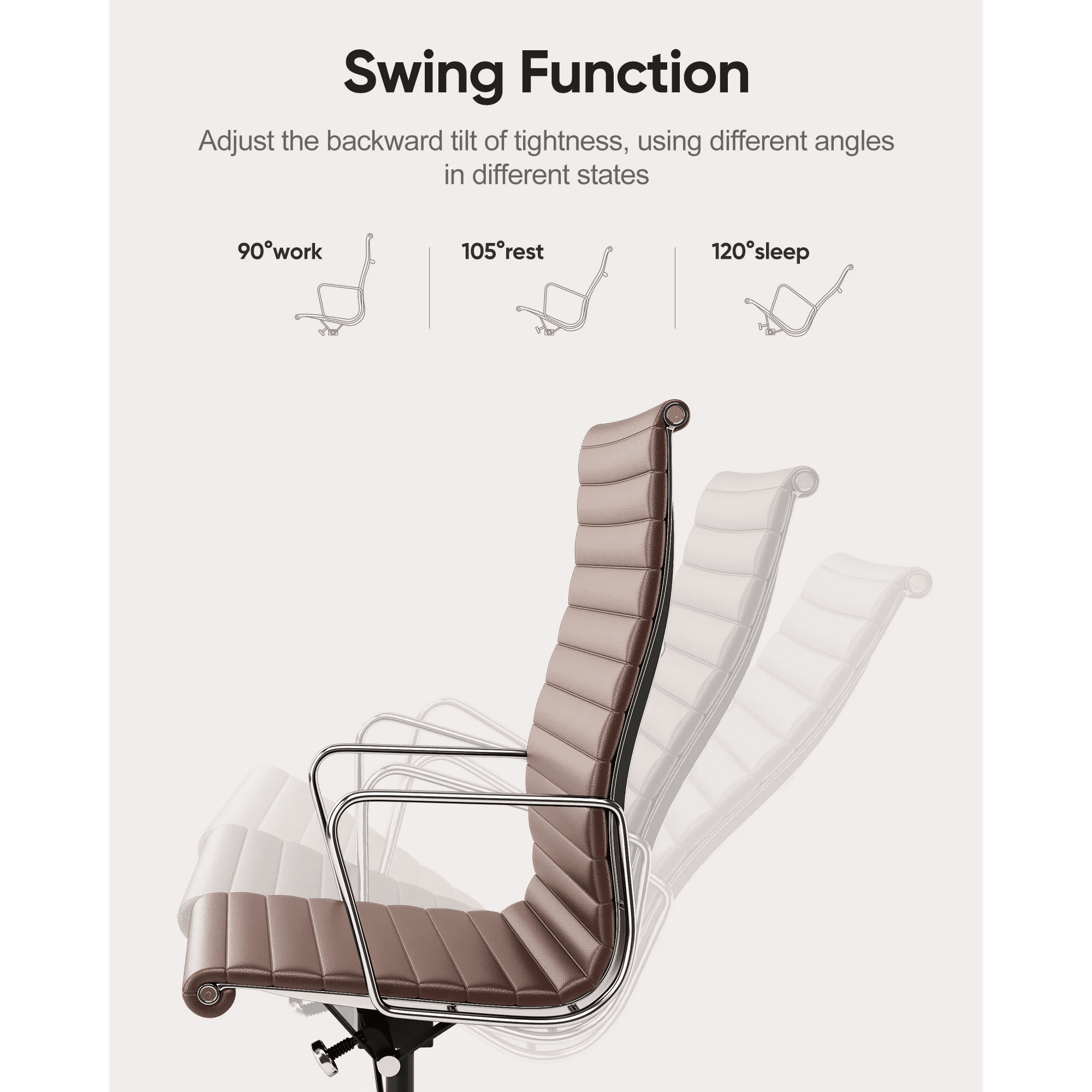 Raffle Pinker Ribbed Genuine Leather Office Desk Chair High Back Executive Conference Room Chair Adjustable Computer Chair Swivel Chair with Arms for Home Office, Brown