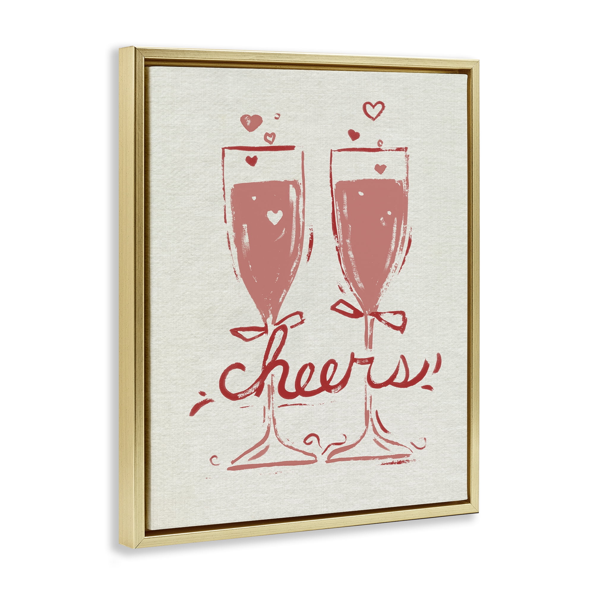 Stupell Industries Romantic Cheers To Love Gold Framed Floater Canvas Wall Art, design by June Erica Vess