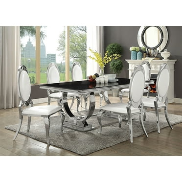 Coaster Antoine 7-Piece Modern Metal Rectangular Dining Set in White and Chrome