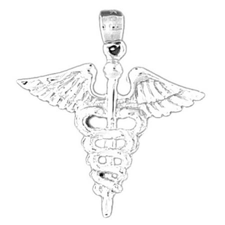14K White Gold Caduceus Pendant - 28 mm