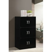 Hodedah 3-Shelf, 6-Door Multipurpose Bookcase, Black