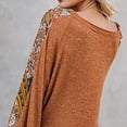 thumbnail image 3 of Blusa de mujer con estampado de empalme, manga larga, cuello en V, corte holgado, jersey informal para mujer, Top para trabajo, citas, viajes, naranja XL, 3 of 6
