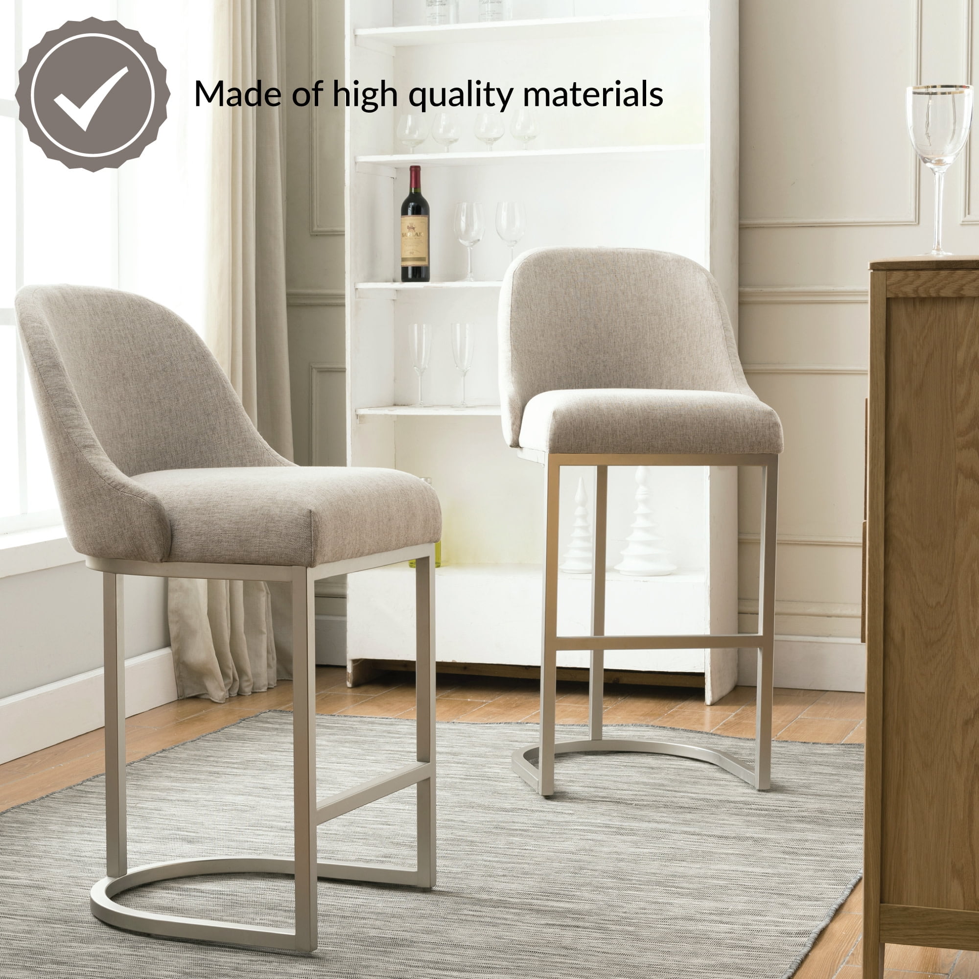 Leick Home Set of 2 Barrel Back Bar Stools with High Density Foam Seat
