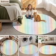 thumbnail image 6 of Rainbow Stripes Round Living Room Rugs 5 ft, Pink Blue Green Yellow Watercolor Stripes Washable Area Rug with Non-Slip Sturdy Edge Binding Round Carpet for Entryway Kitchen Bedroom Bathroom, 6 of 9