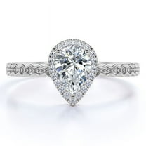JeenMata Antique 0.35 ct Pear Shaped Halo Diamond Wedding Ring in 10K White Gold