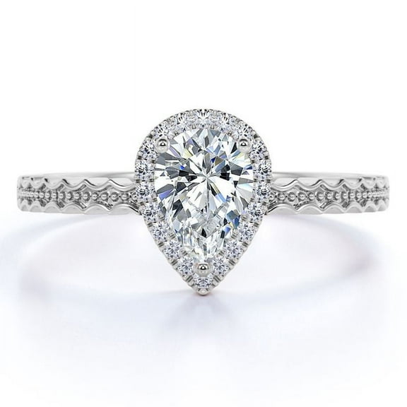 JeenMata Antique 0.35 ct Pear Shaped Halo Diamond Wedding Ring in 10K White Gold