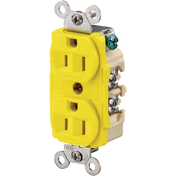 Hubbell Wiring Systems HBL52CM62 Straight Blade Corrosion Resistant Duplex Receptacle, 15A, 125 VAC, Yellow
